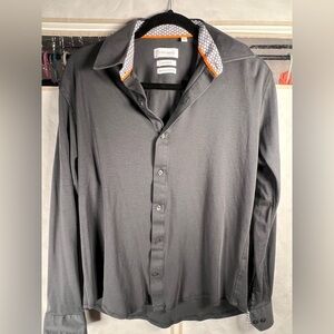 Levinas Men's Long Sleeve Gray Dress Shirt Tailored Fit Size M